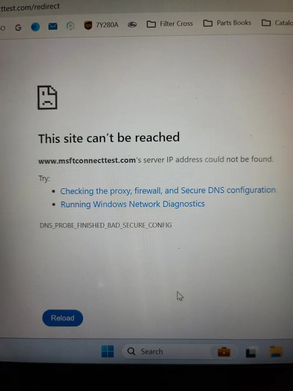 Microsoft Connection Test failure error, "the site cannot be found"